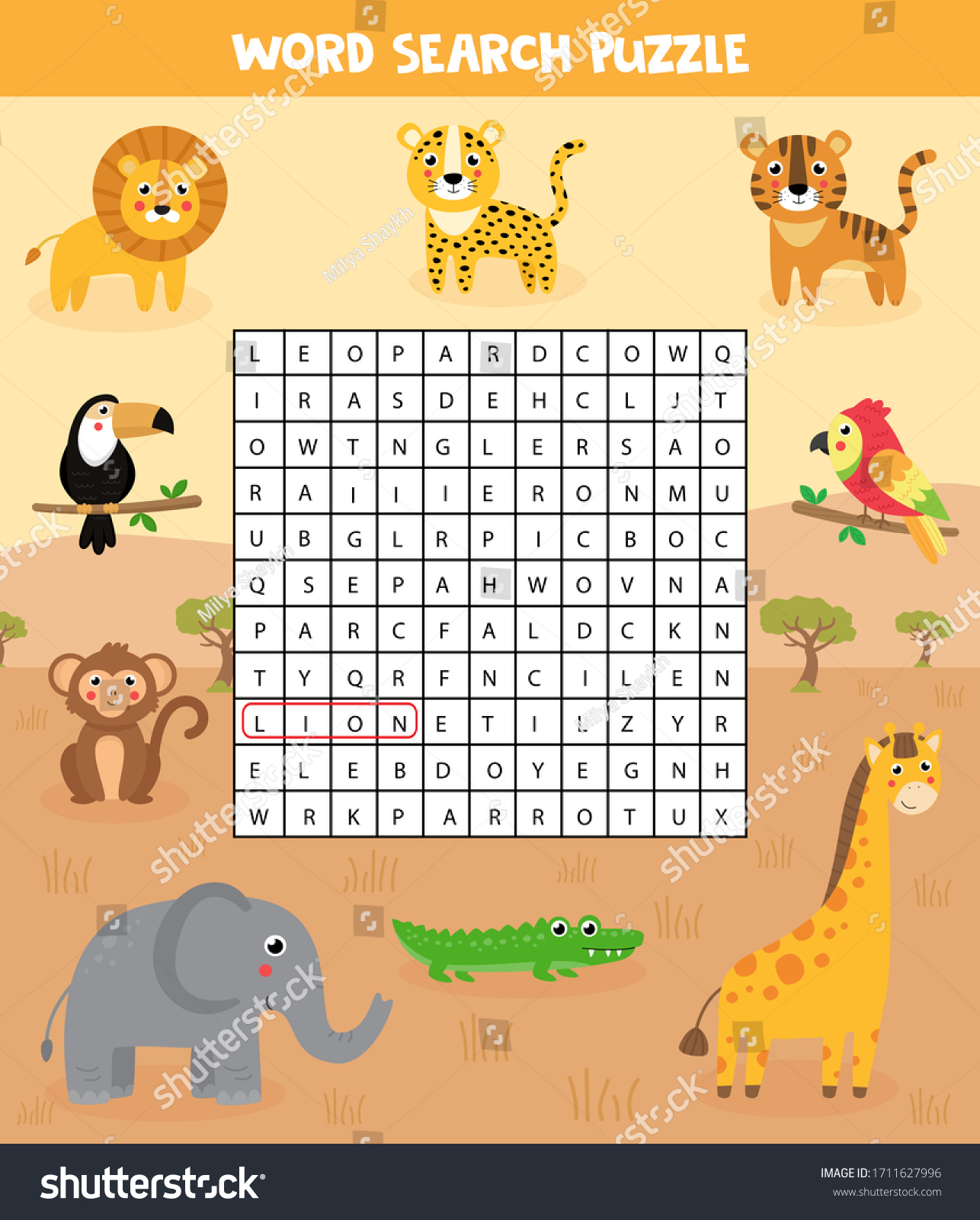 1 Hundred Safari Animal Word Search Royalty Free Images Stock Photos U0026 Pictures Shutterstock