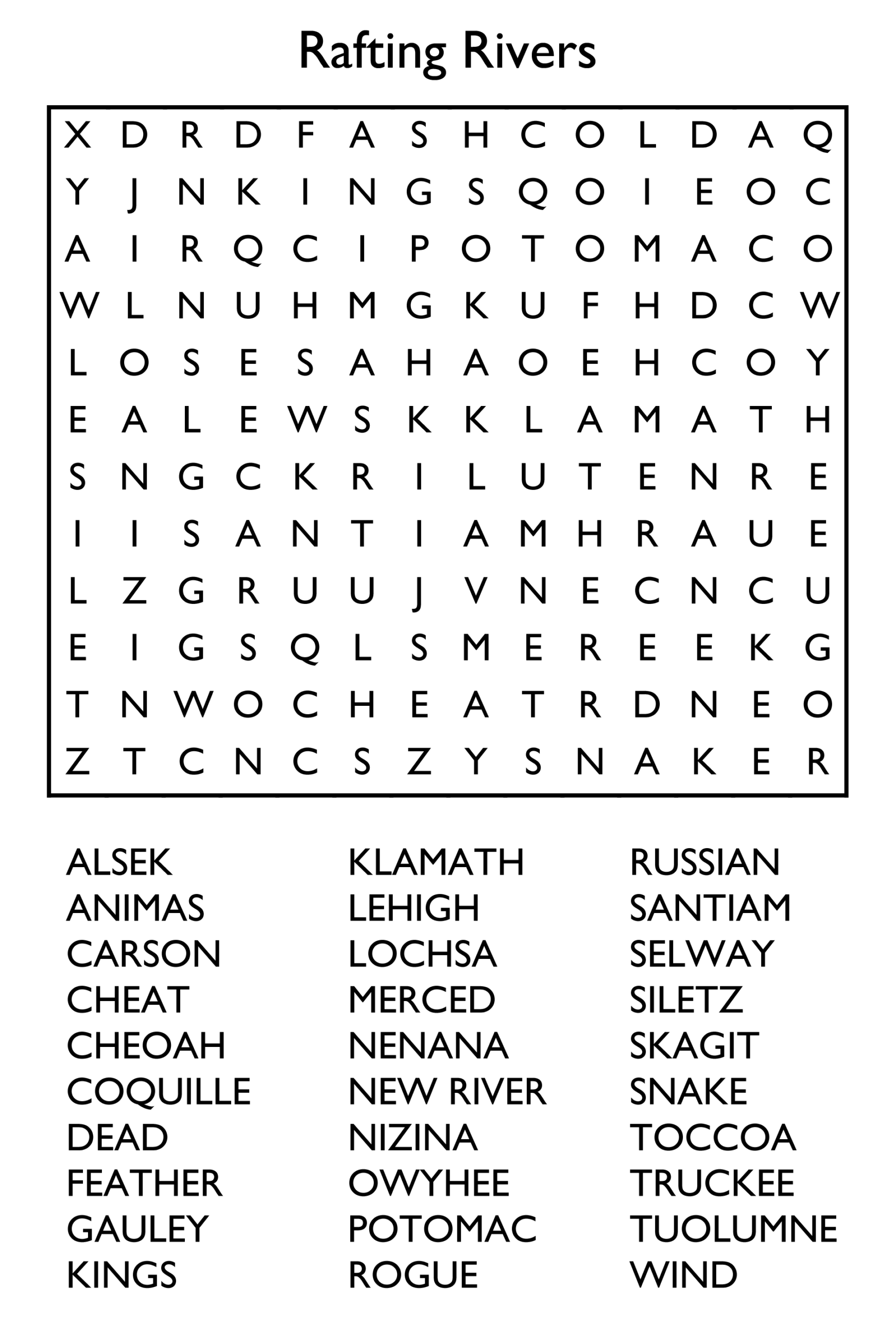 Printable Word Search Easy