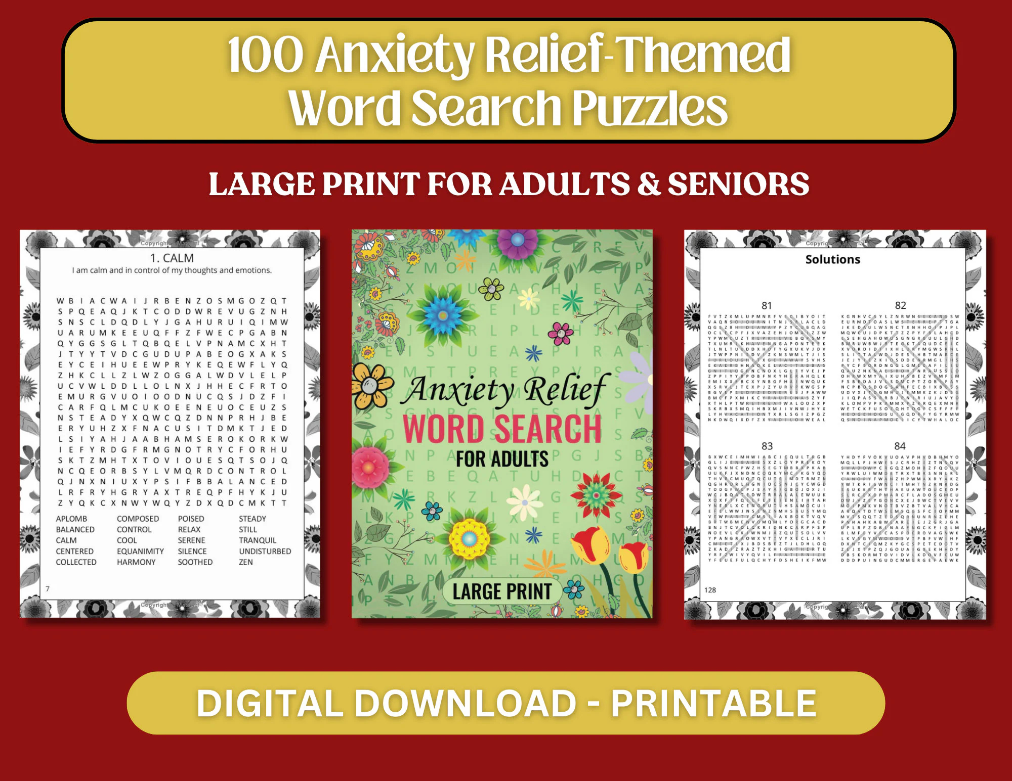 100 Anxiety Relief Word Search Printable Word Search For Adults Seniors Mindfulness Word Search Printable Mental Health Word Search Etsy