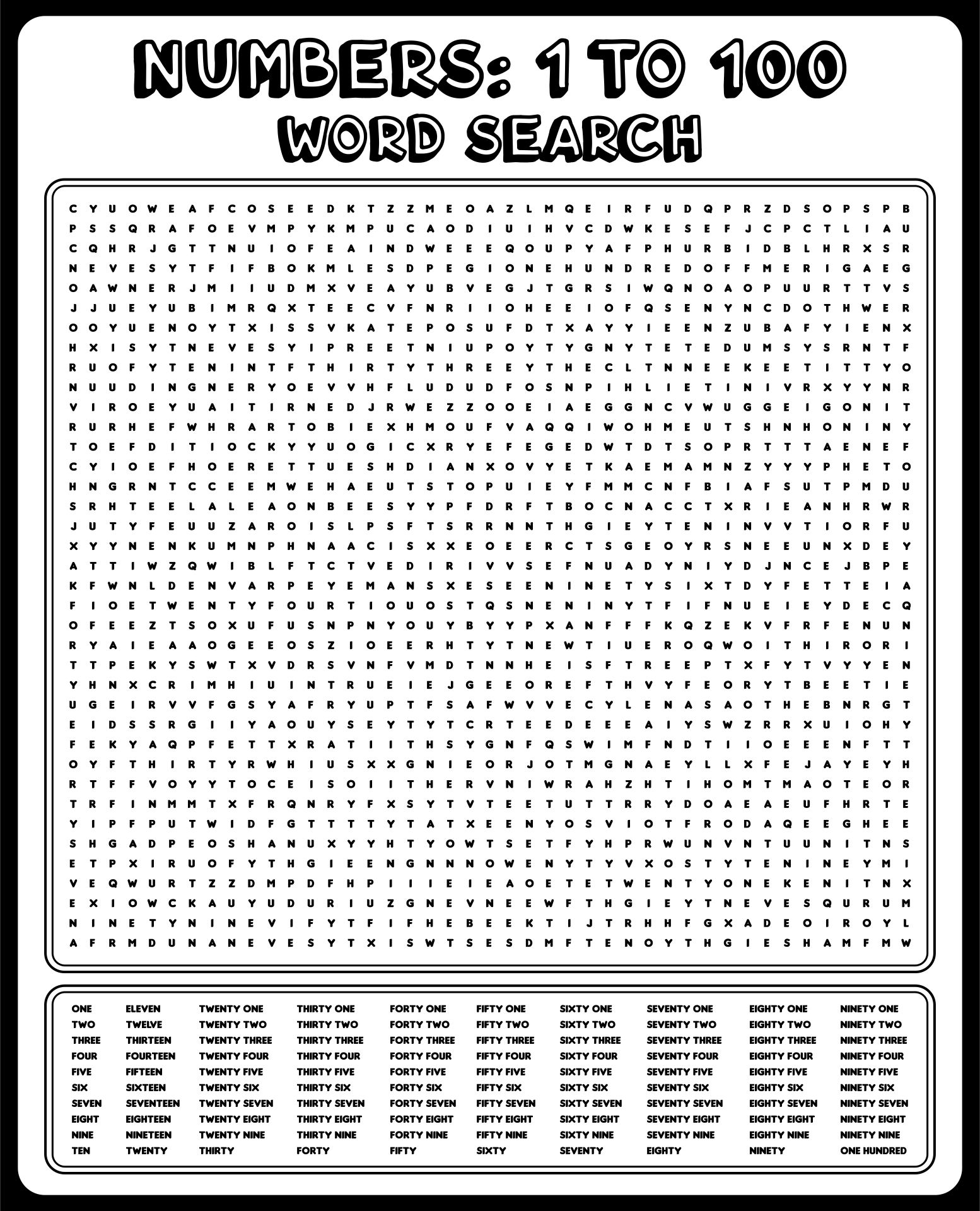 Printable 100 Word Search
