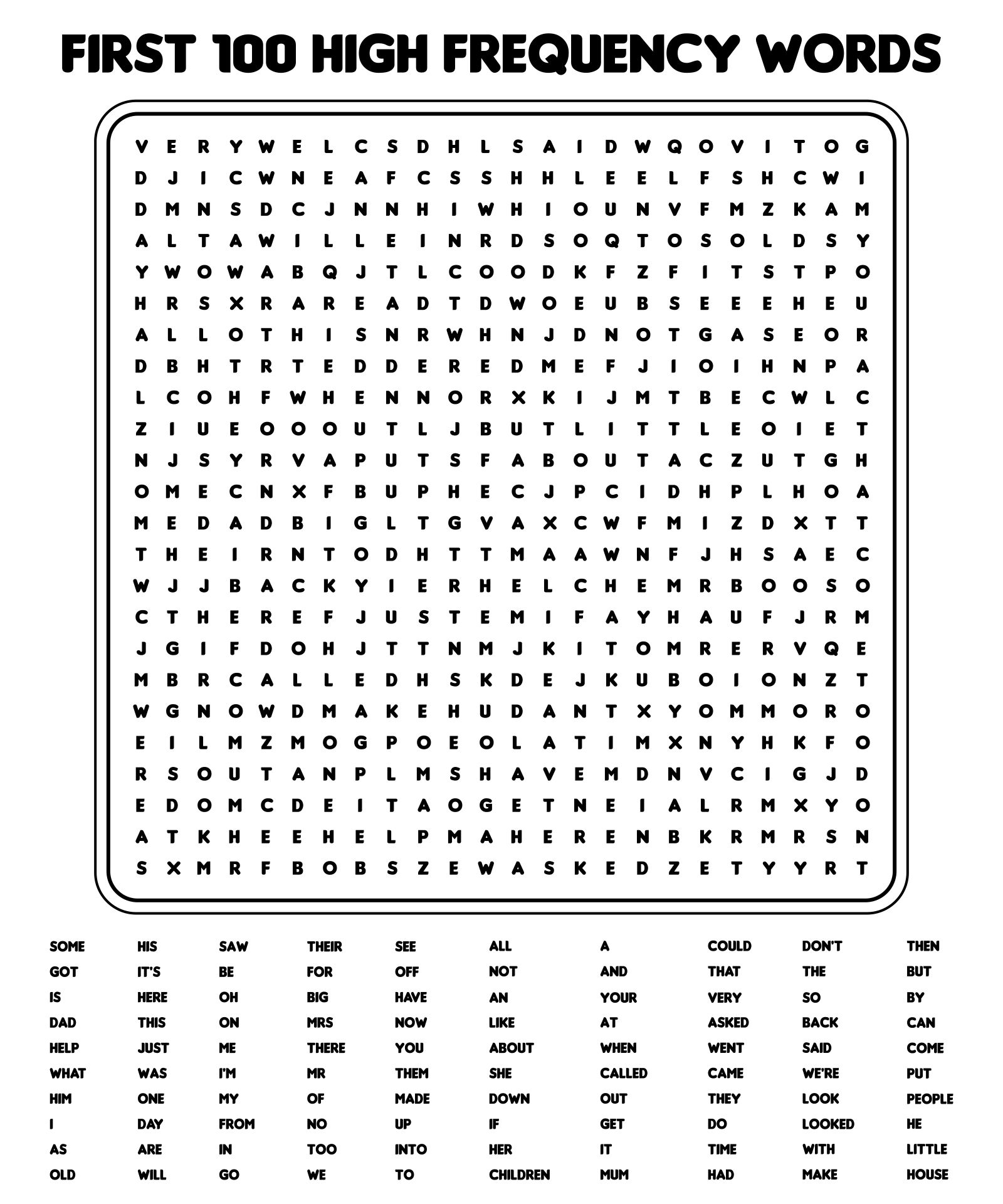 Printable Word Search 100 Words