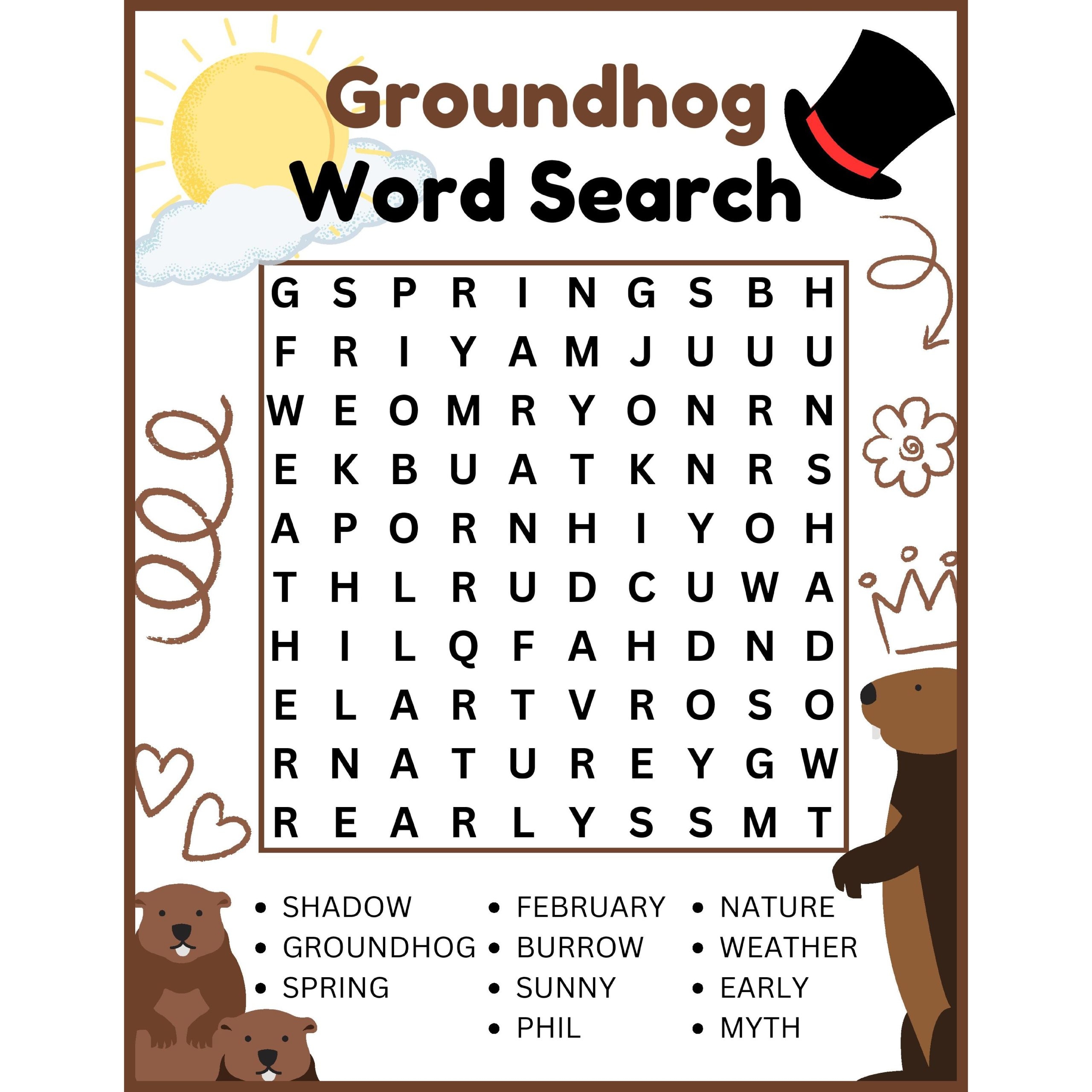 1st Grade 2nd Grade Groundhog Word Search Puzzle Worksheet Activity Made By Teachers