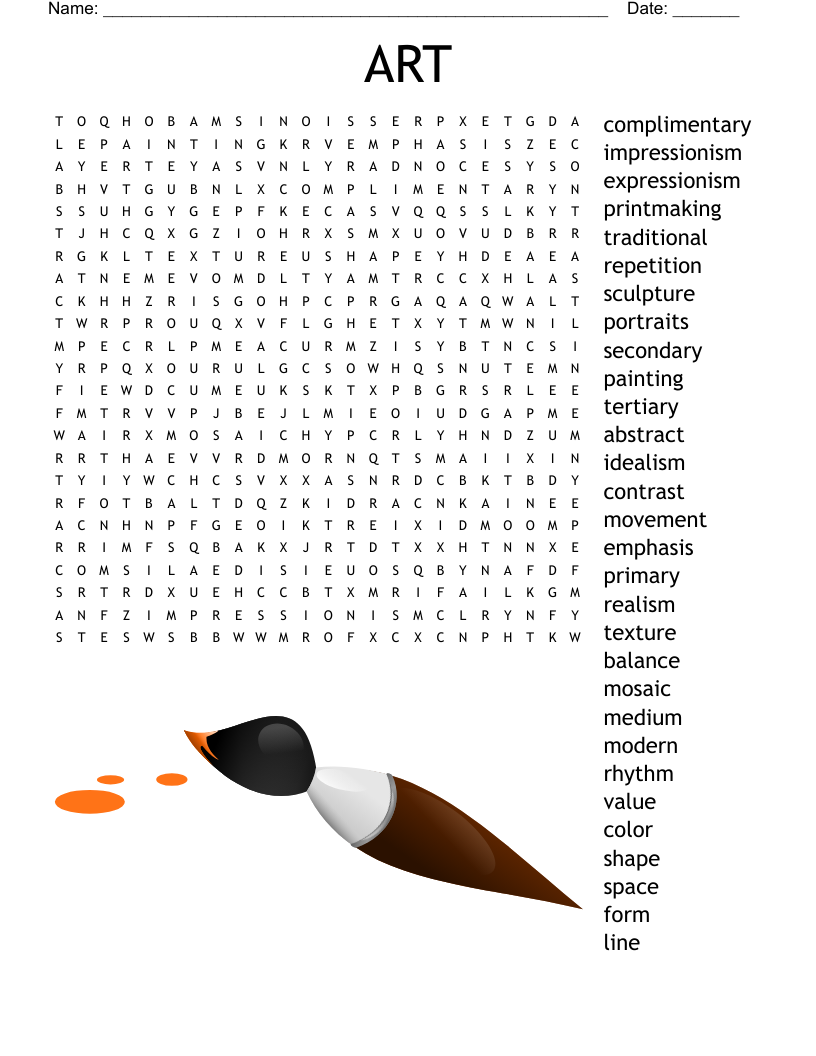 1st Grade ART WORDS Word Search WordMint