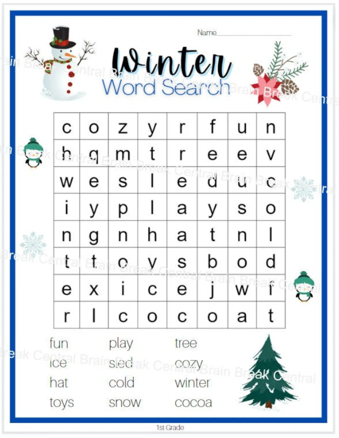 1st grade winter word search with answer key printable etsy 1st grade winter word search with answer key printable etsy