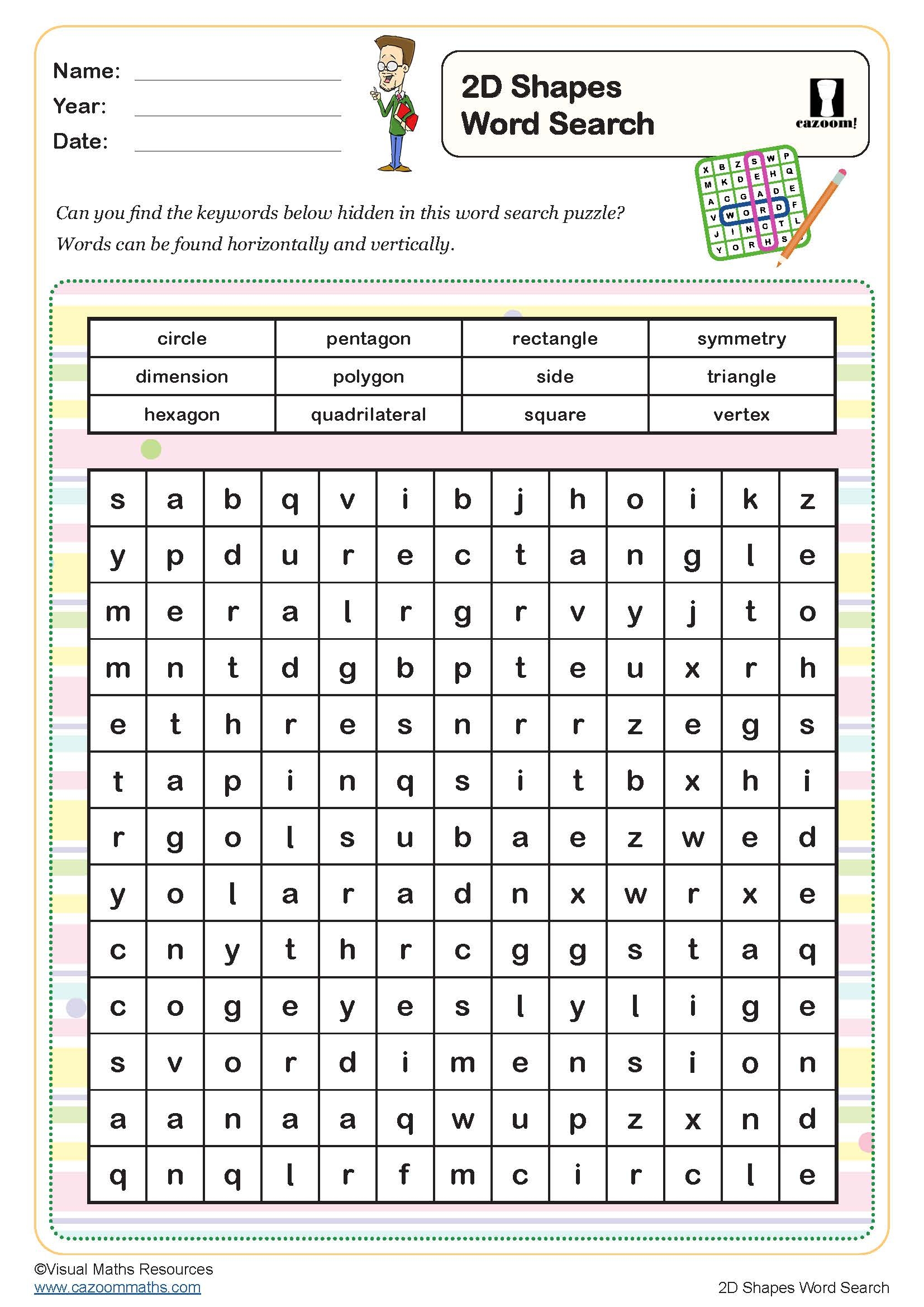 2D Shapes Word Search Puzzle FREE Teaching Resources