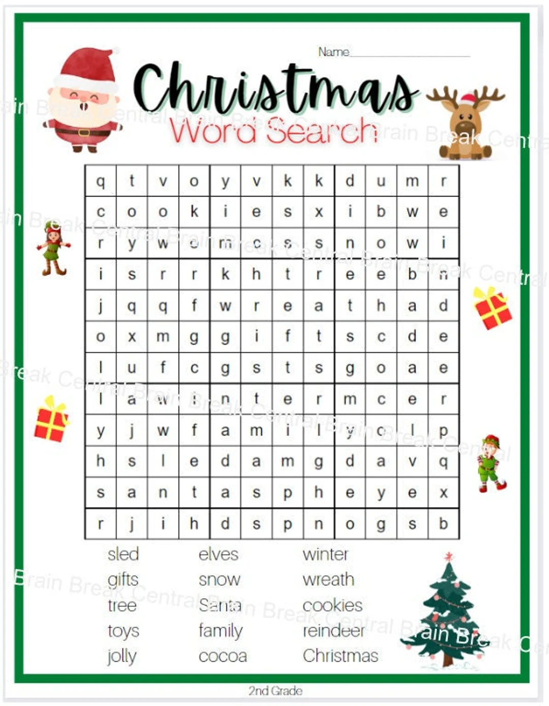 2nd Grade Christmas Word Search With Answer Key Printable Etsy