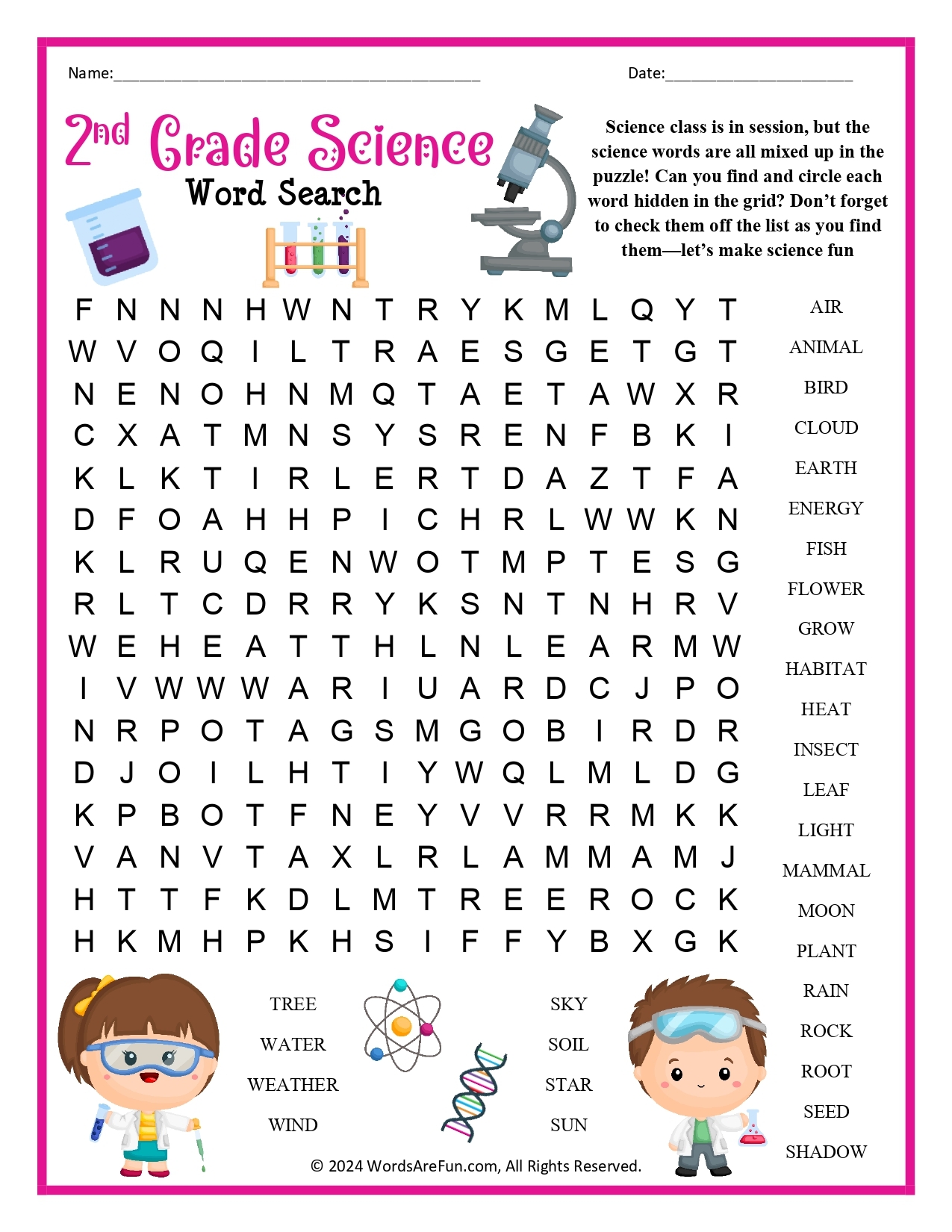 2nd Grade Word Search Free Printable