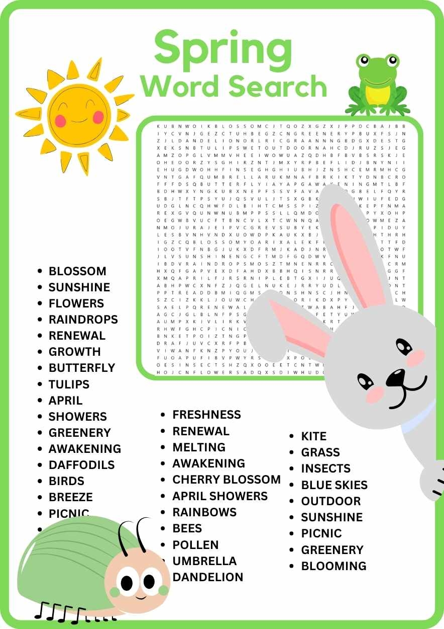 3rd 4th 5th 6th grade giant spring break word search worksheet activity