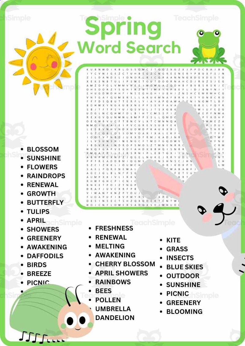 3rd 4th 5th 6th Grade GIANT SPRING BREAK Word Search Worksheet By Teach Simple
