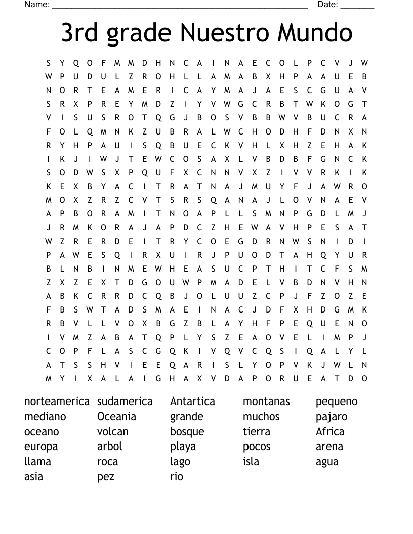 3rd Grade Nuestro Mundo Word Search WordMint