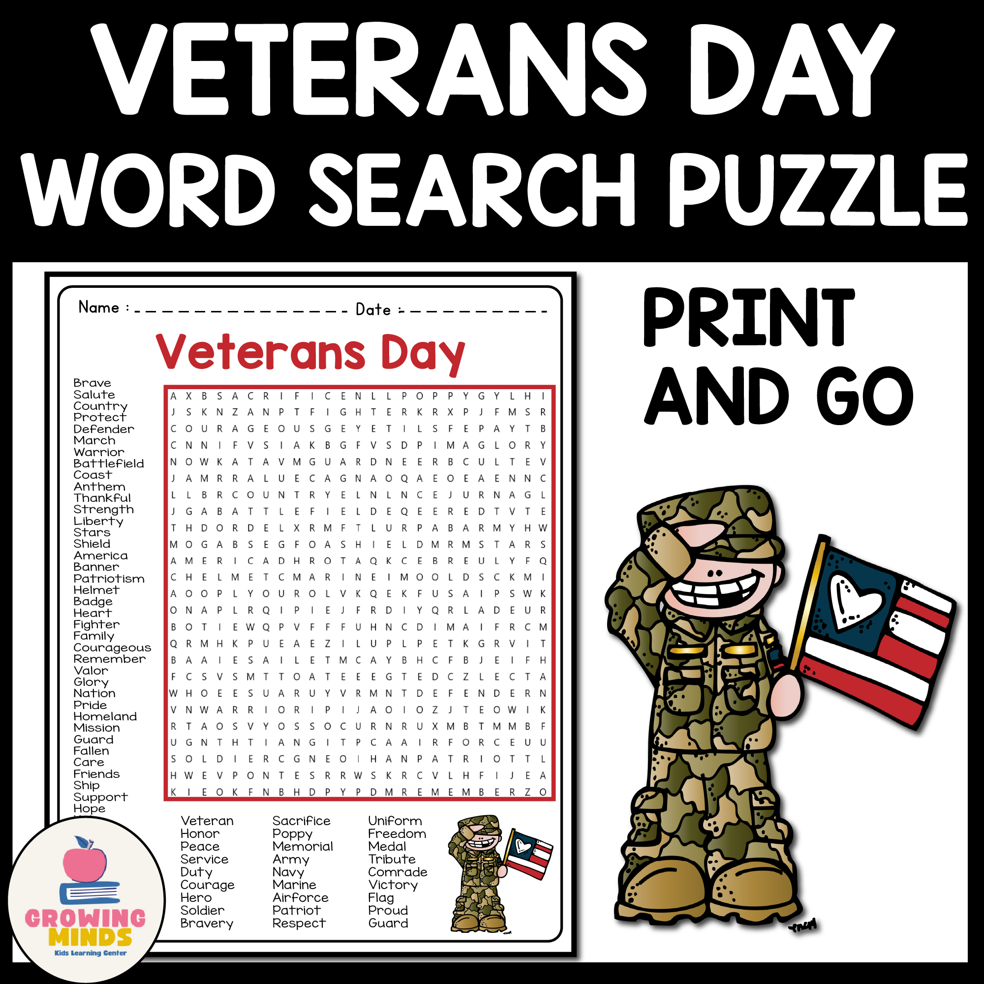 4th To 7th Grade Veterans Day Word Search Puzzle Worksheet Activity Made By Teachers