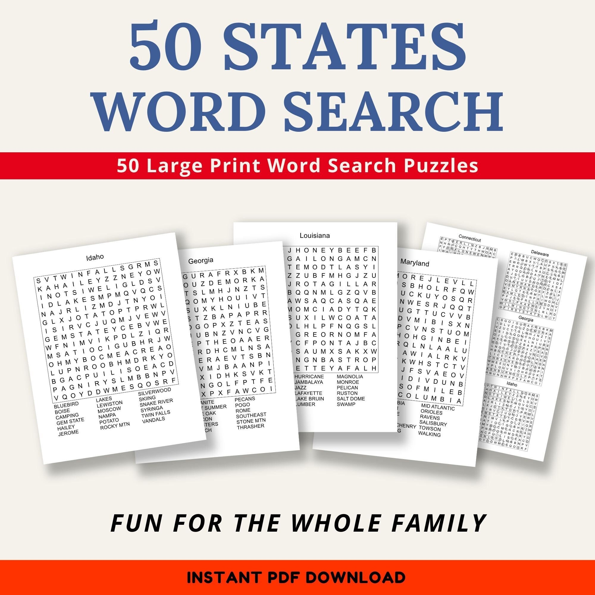 50 Large Print Word Search Puzzles For Seniors Adults United States USA Edition Etsy