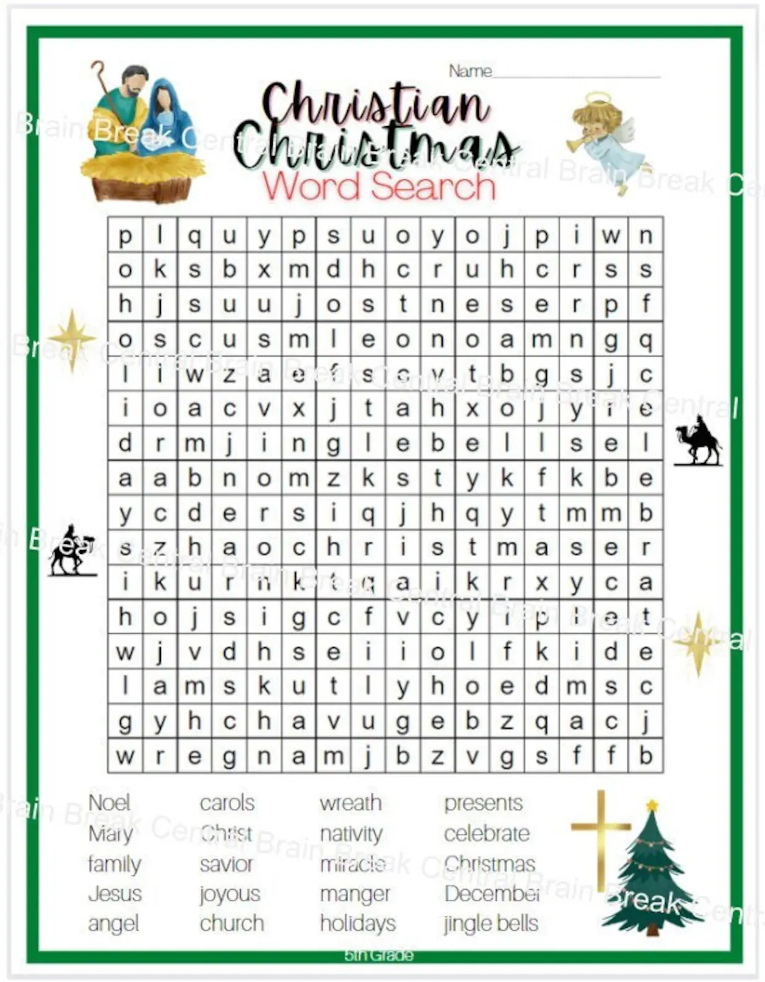 5th Grade Christian Christmas Word Search With Answer Key Printable Etsy