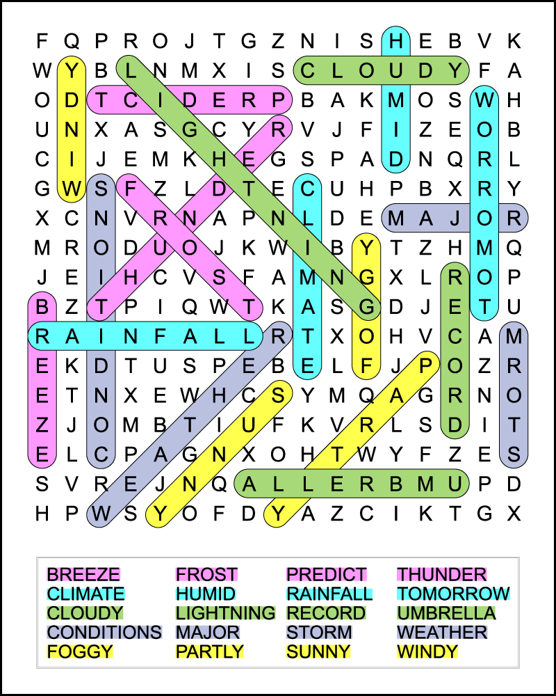 5th Grade Weather Word Search Printable Tree Valley Academy