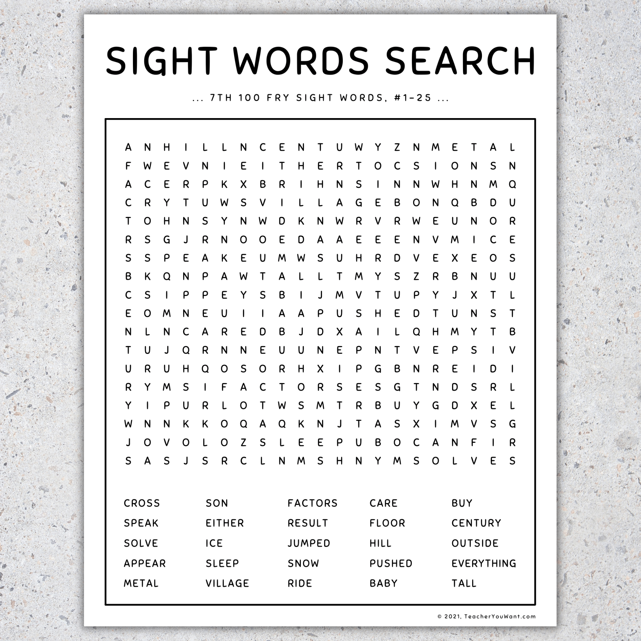 7th 100 Fry Sight Words Word Search Sight Words Practice Game SET 6 Made By Teachers