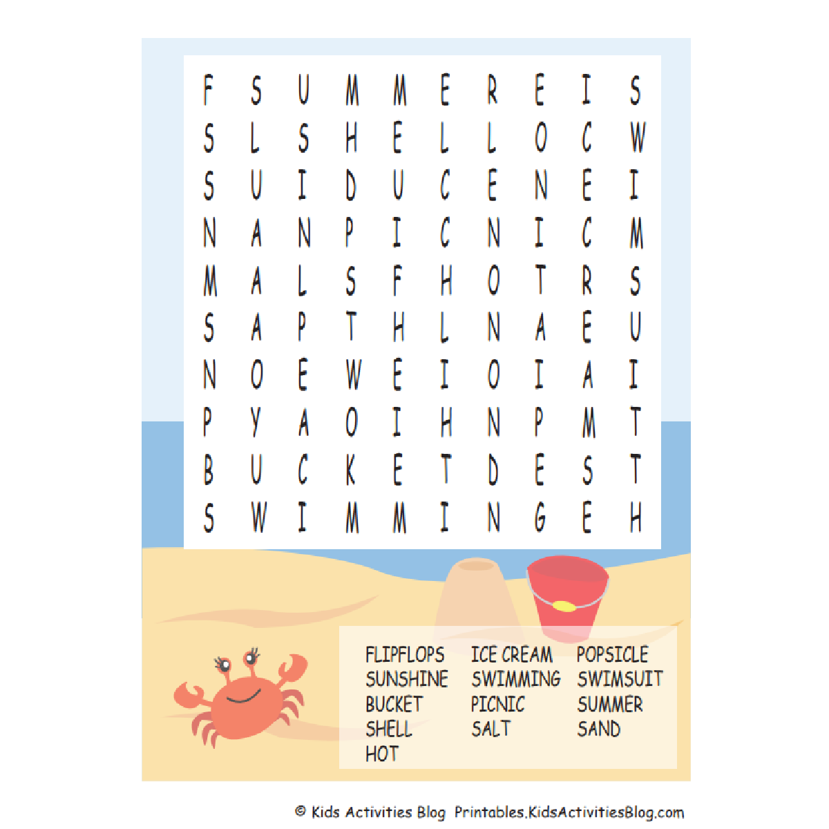 Beach Word Search Free Printable