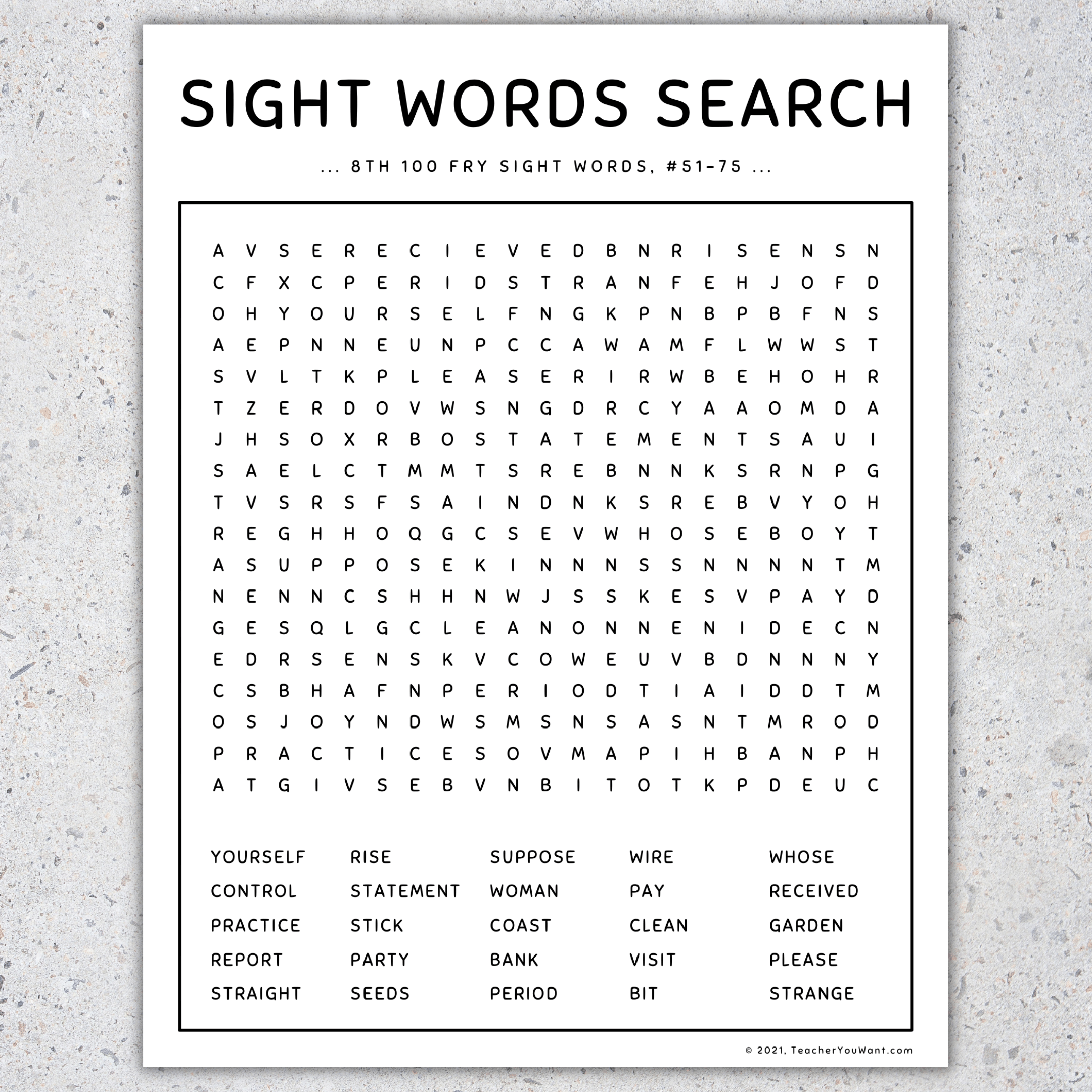 8th 100 Fry Sight Words Word Search Sight Words Practice Game SET 6 Made By Teachers