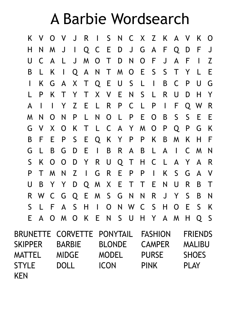 A Barbie Wordsearch WordMint