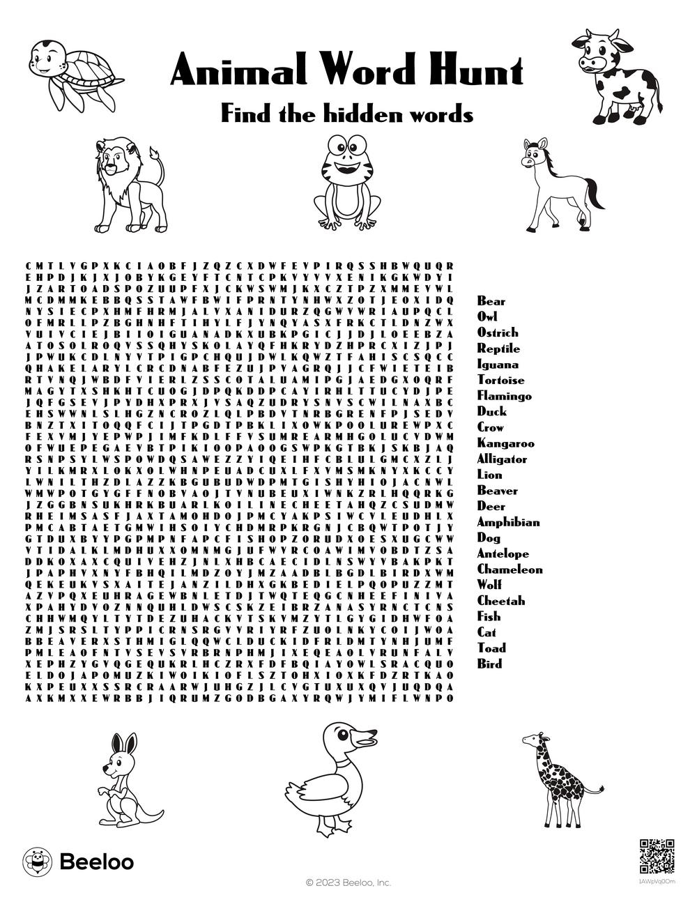 Animal themed Word Searches Beeloo Printable Crafts And 
