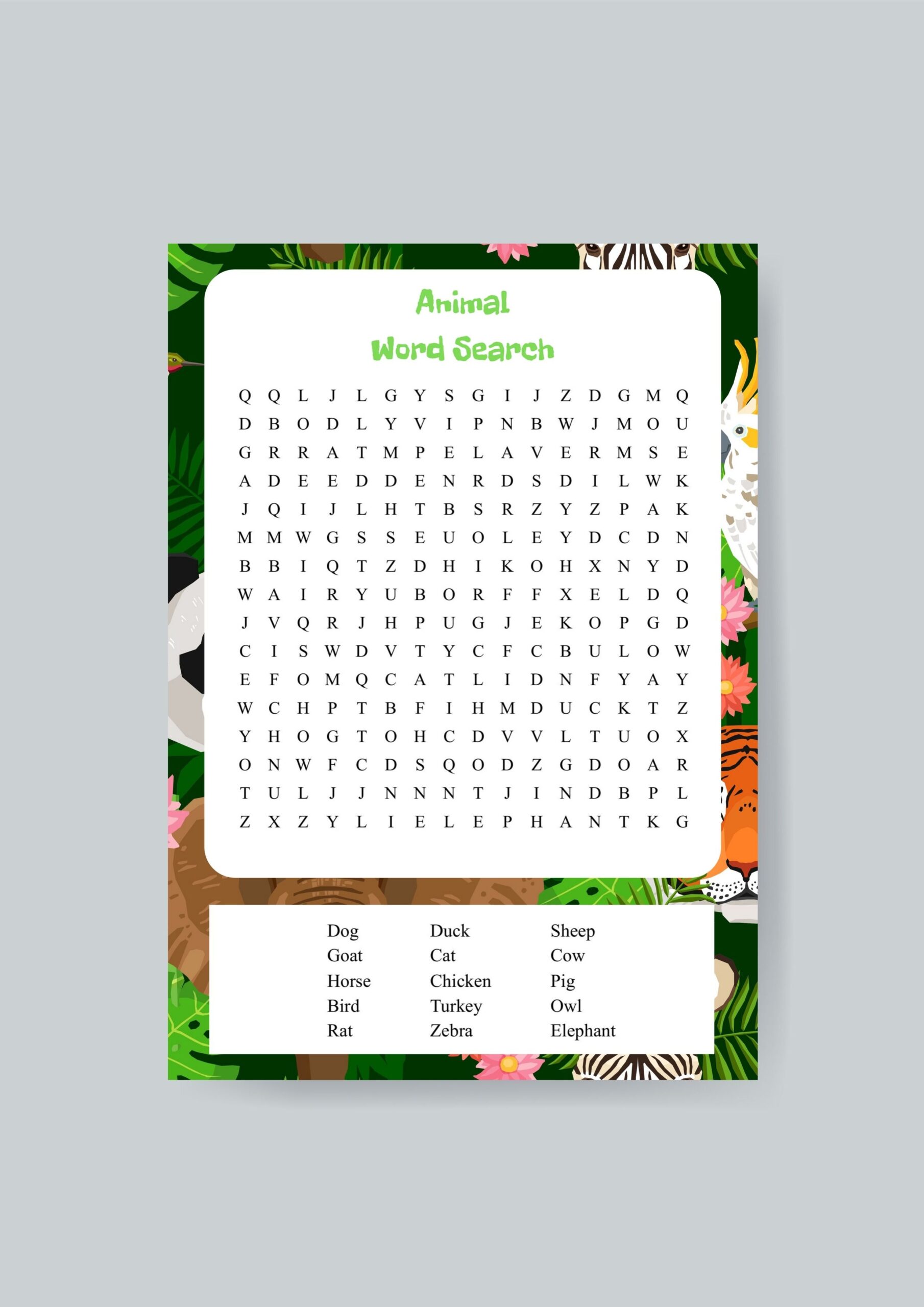 Printable Animal Word Search