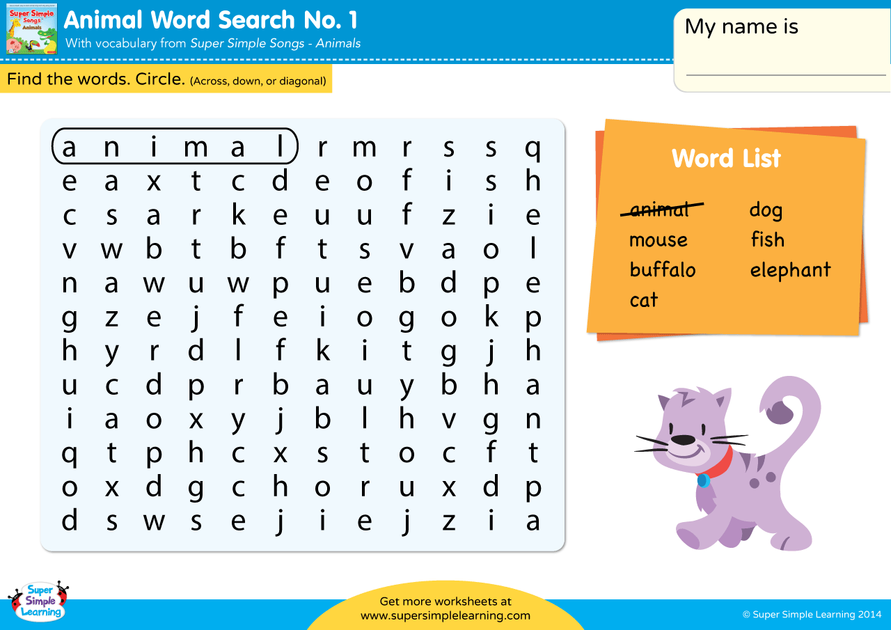 Animals Word Search 1 Super Simple Animals Word Search 1 Super Simple