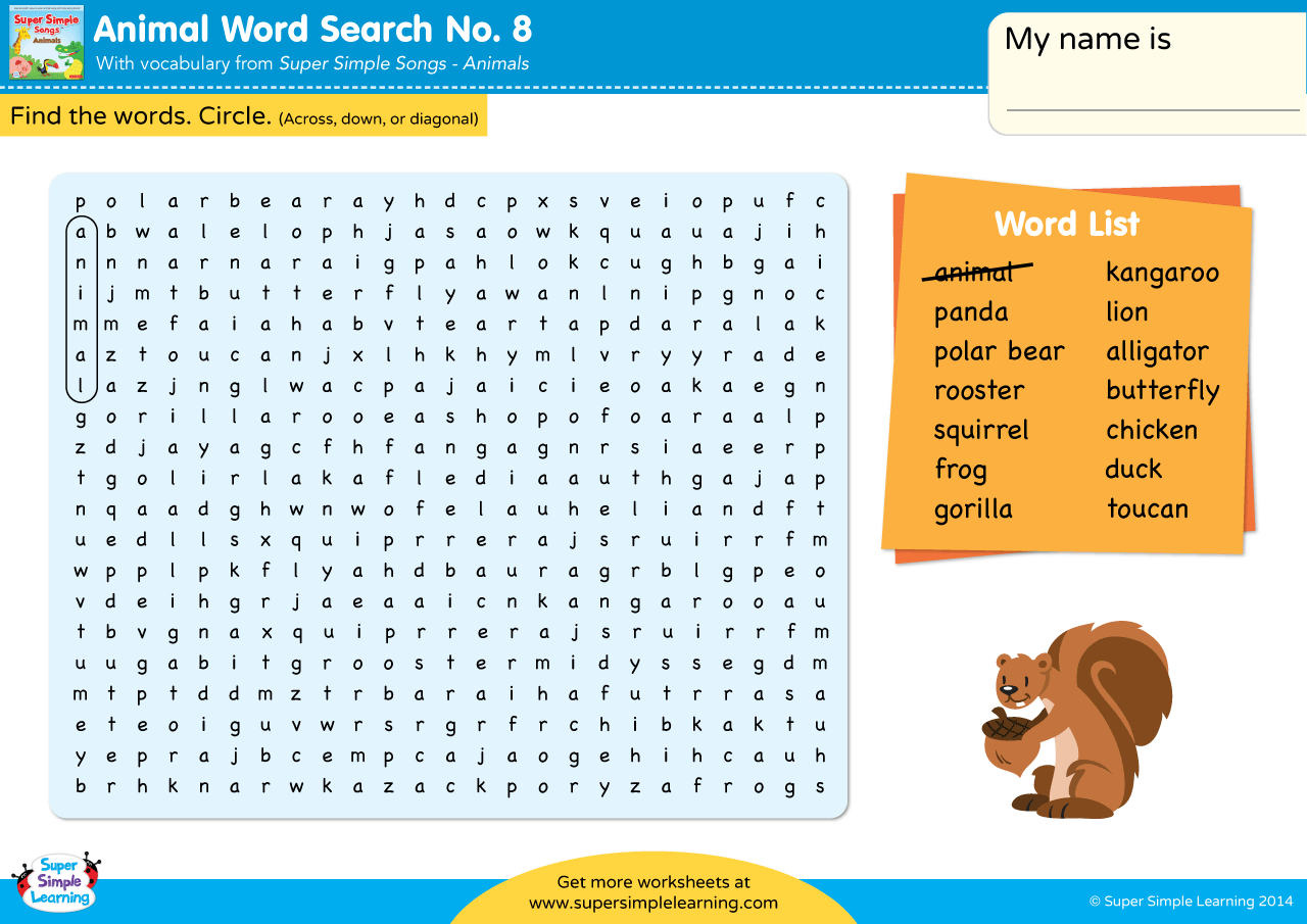 Word Searches For 8 Year Olds Printable
