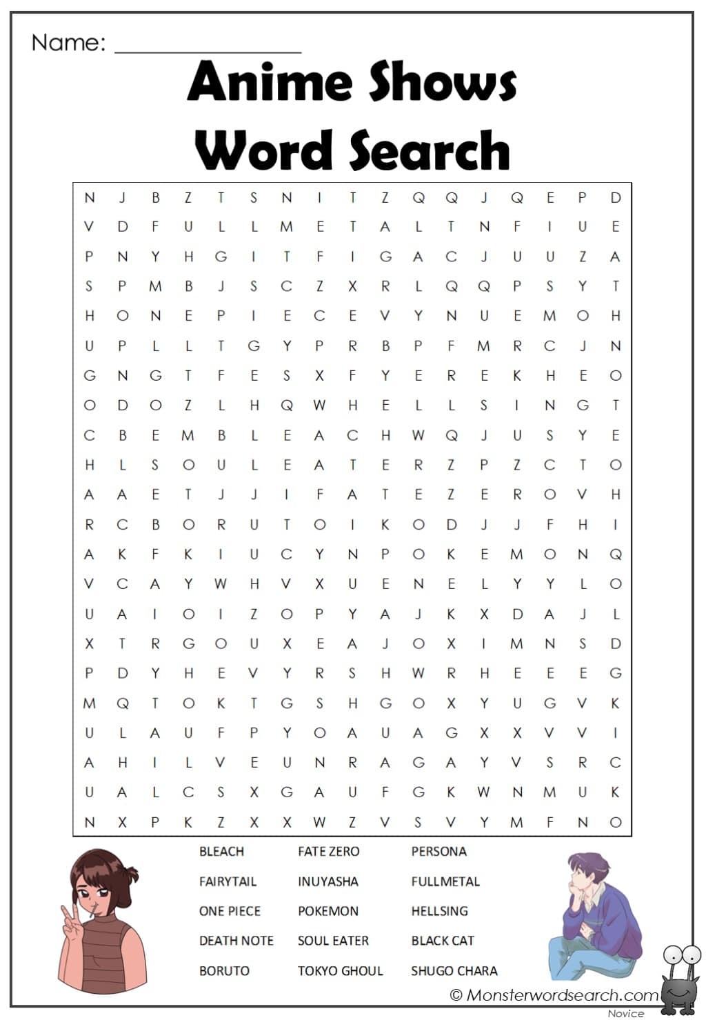 Free Printable Anime Word Search Puzzles Free Printable Anime Word Search Puzzles