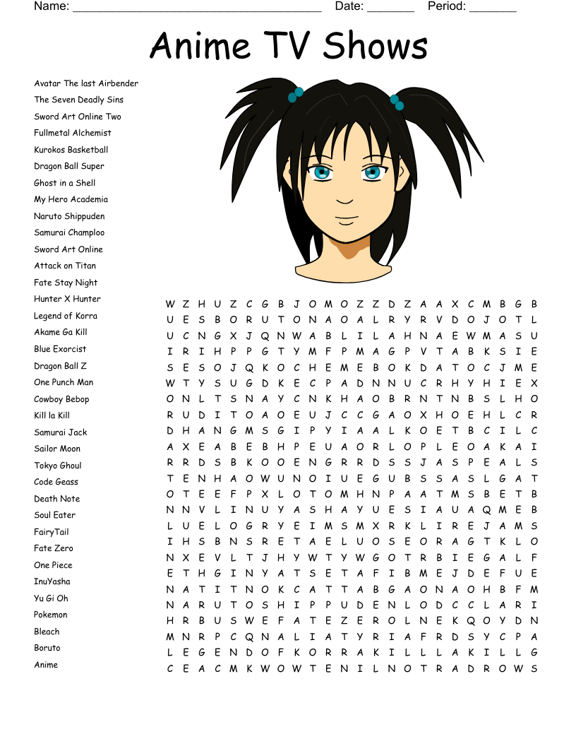 Anime TV Shows Word Search WordMint Anime TV Shows Word Search WordMint