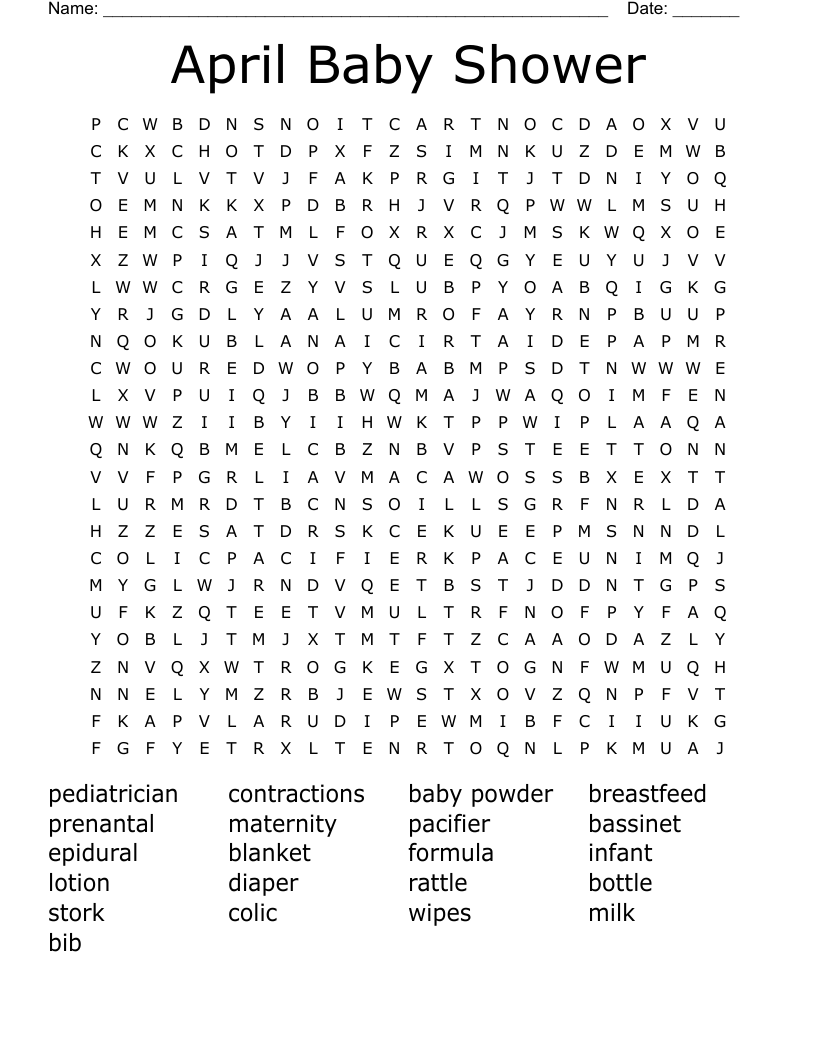 April Baby Shower Word Search WordMint