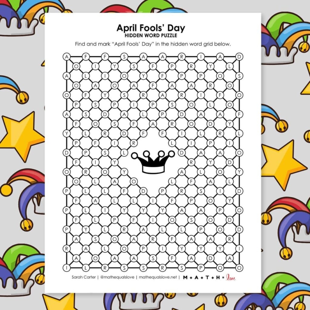 April Fools Day Hidden Word Puzzle Math Love April Fools Day Hidden Word Puzzle Math Love