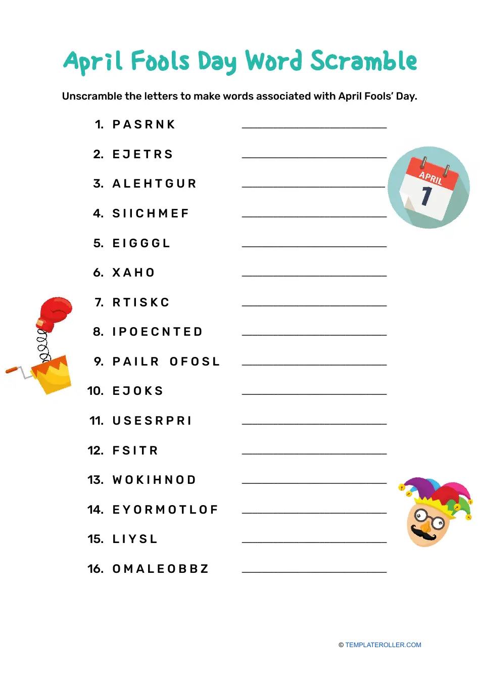 April Fools Day Word Scramble With Answers Download Printable PDF Templateroller April Fools Day Word Scramble With Answers Download Printable PDF Templateroller