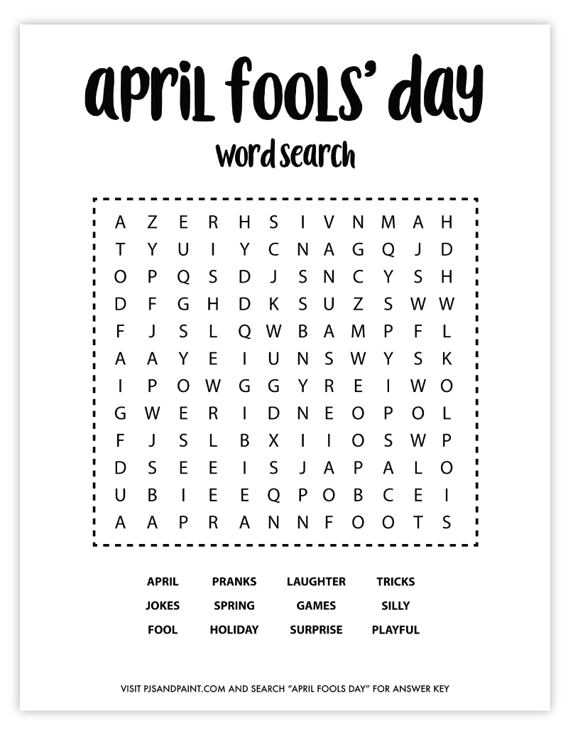 April Fools Day Word Search Prank Game Unsolvable Pjs And Paint