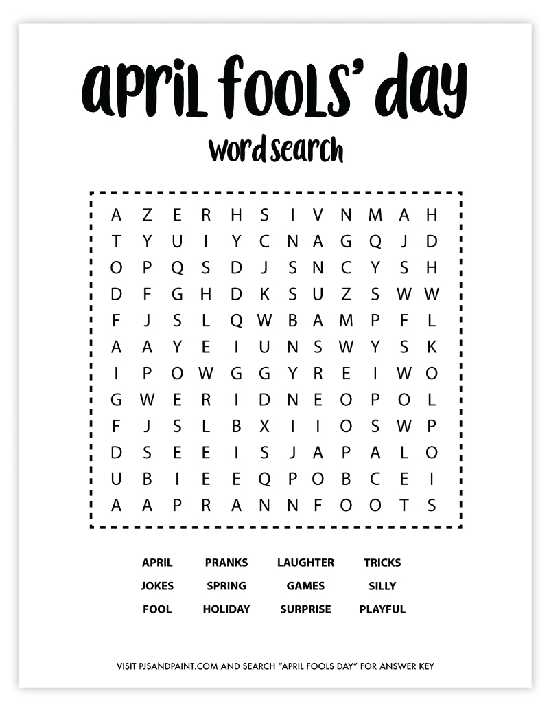 April Fools Day Word Search Prank Game Unsolvable Pjs And Paint