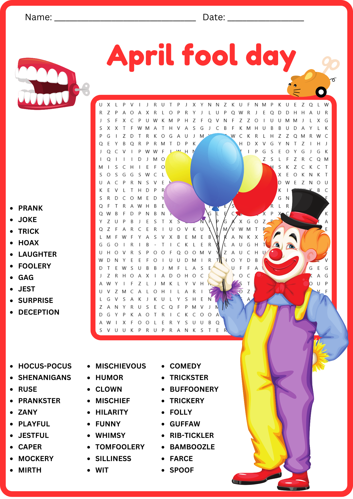 APRIL FOOLS DAY Word Search Puzzle Worksheet Activity Not A Prank