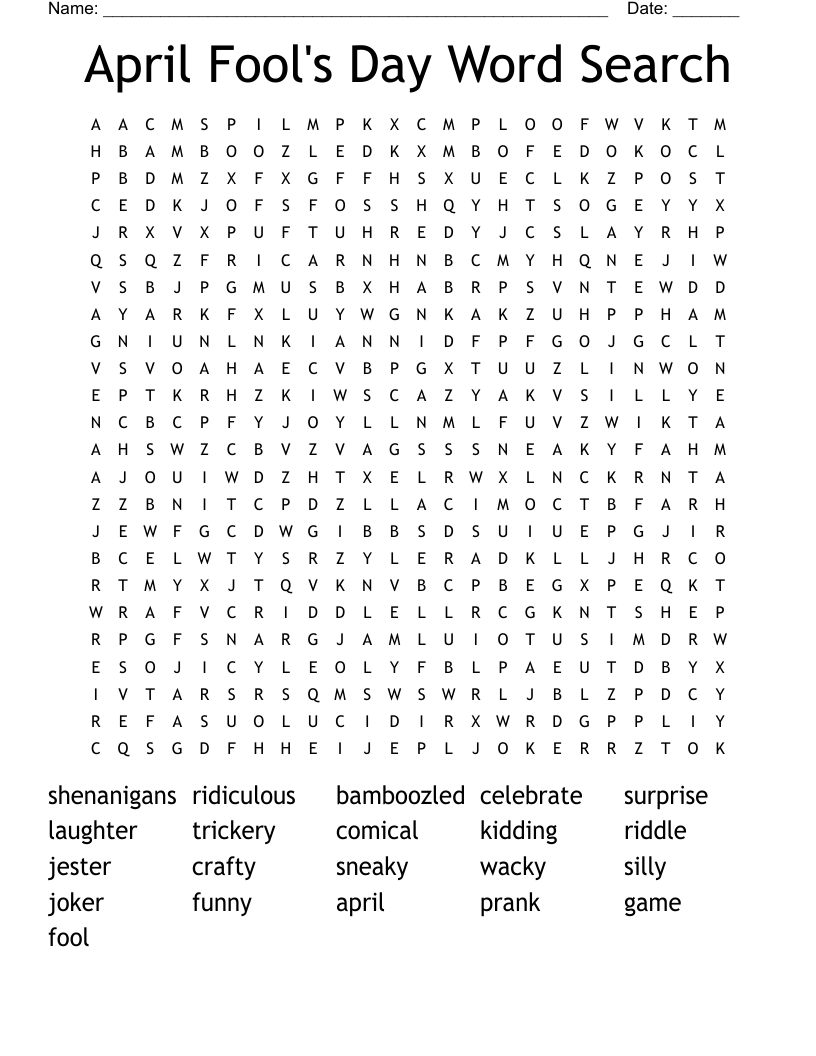April Fools Day Word Search WordMint April Fools Day Word Search WordMint