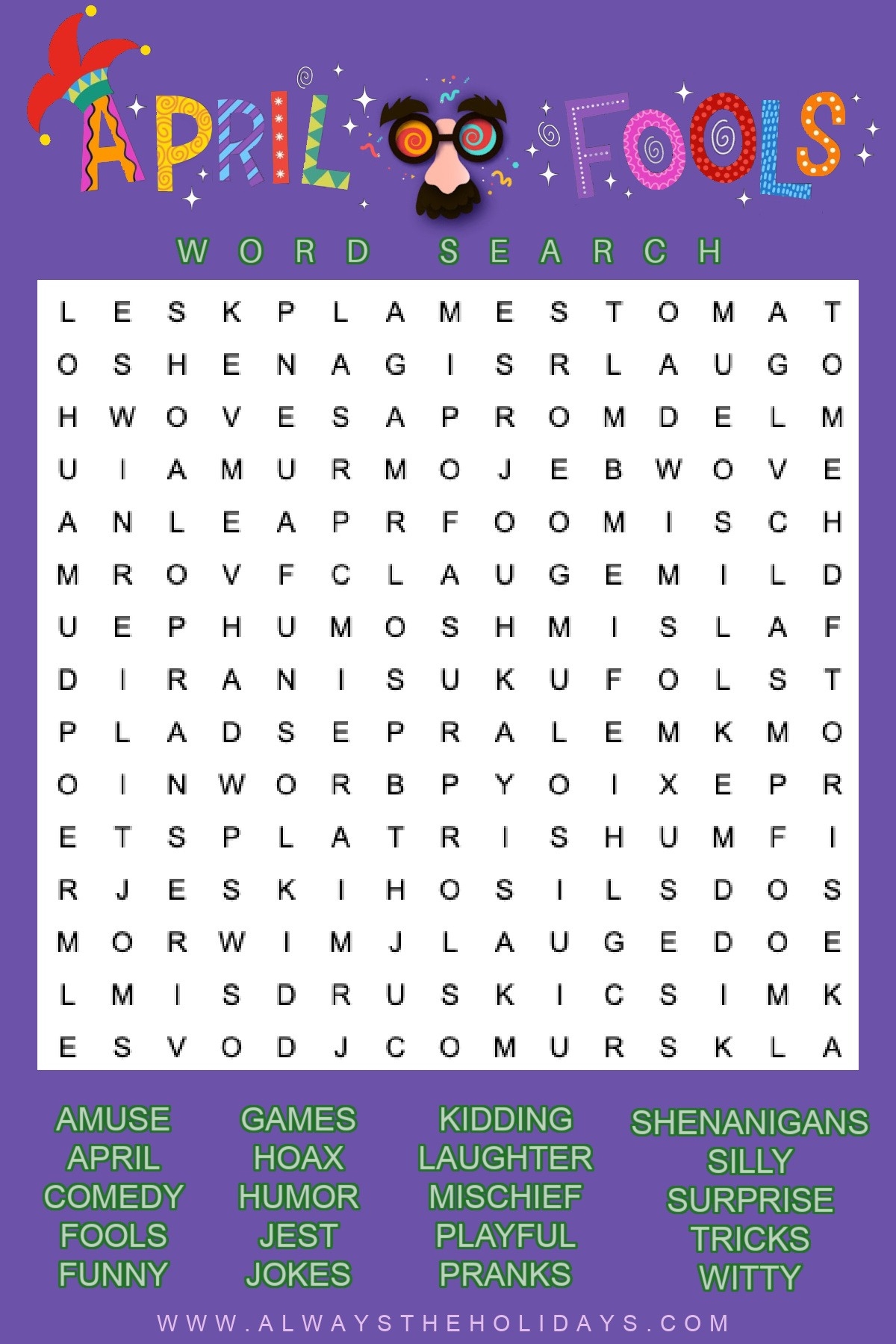 April Fools Word Search Prank Word Search With No Answers