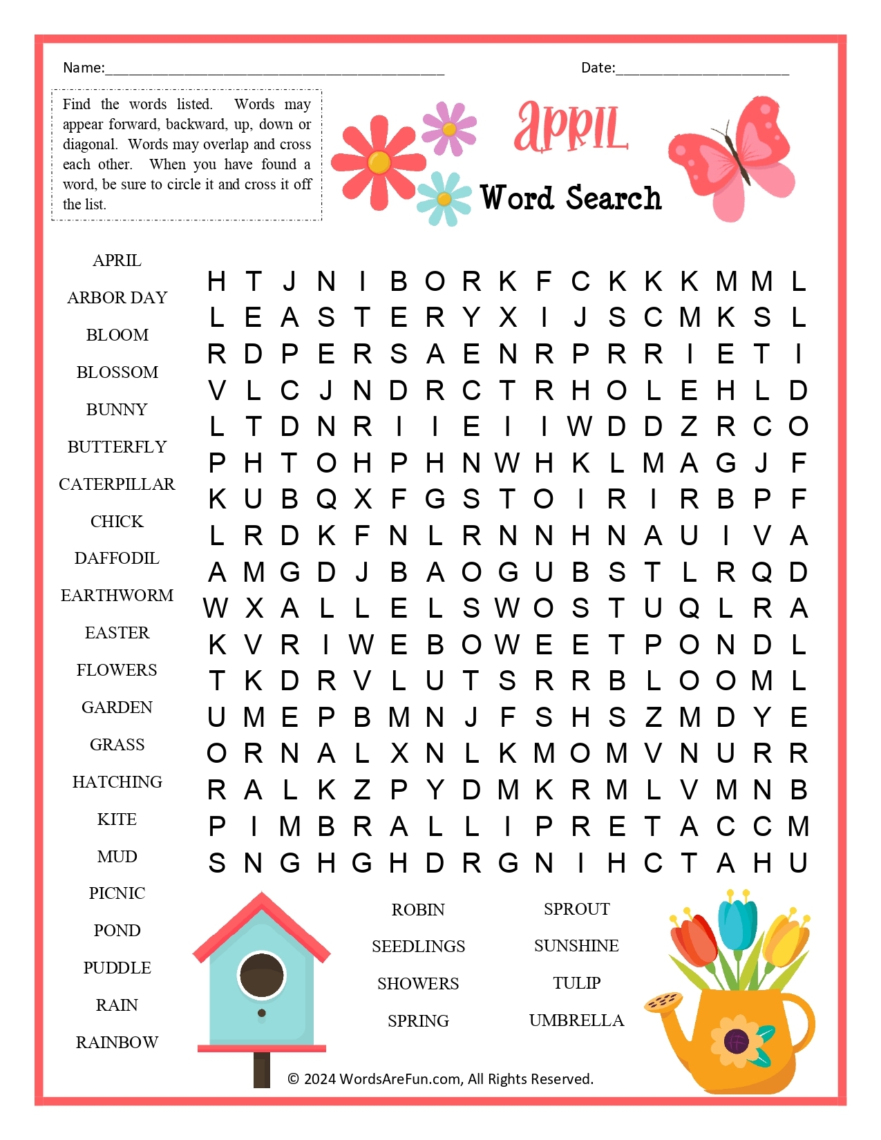 April Word Search Printable Free April Word Search Printable Free