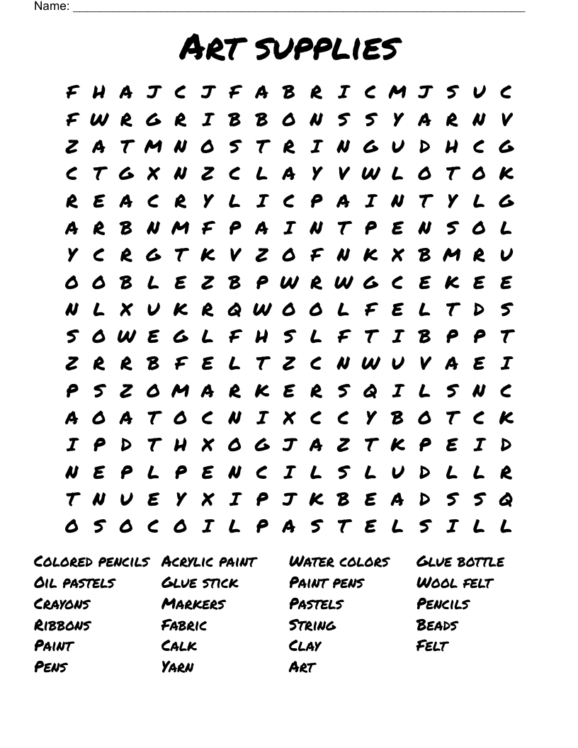 Words Related With Art Word Search Words Related With Art Word Search