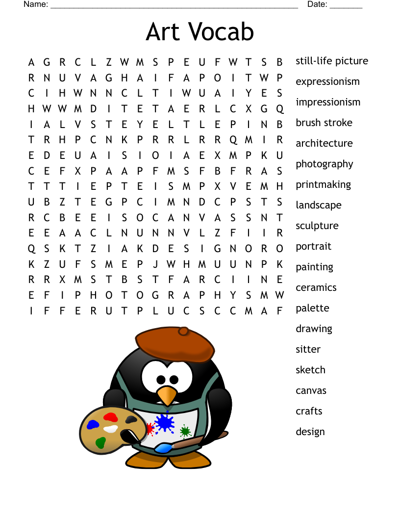 Art Terms Word Search WordMint Worksheets Library