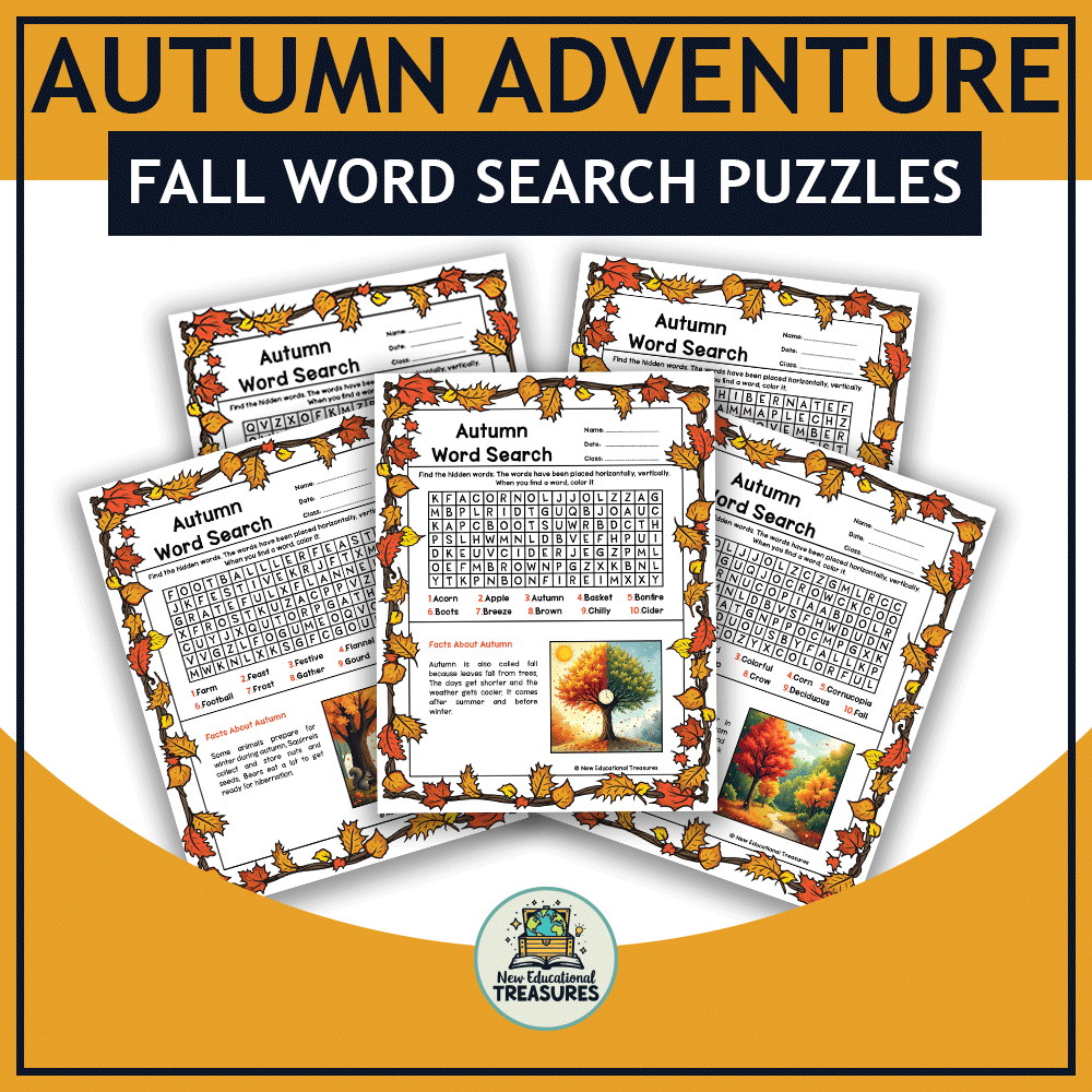 Autumn Adventure Fall Word Search Puzzles With Seasonal Facts U0026 Answer Sheets Made By Teachers