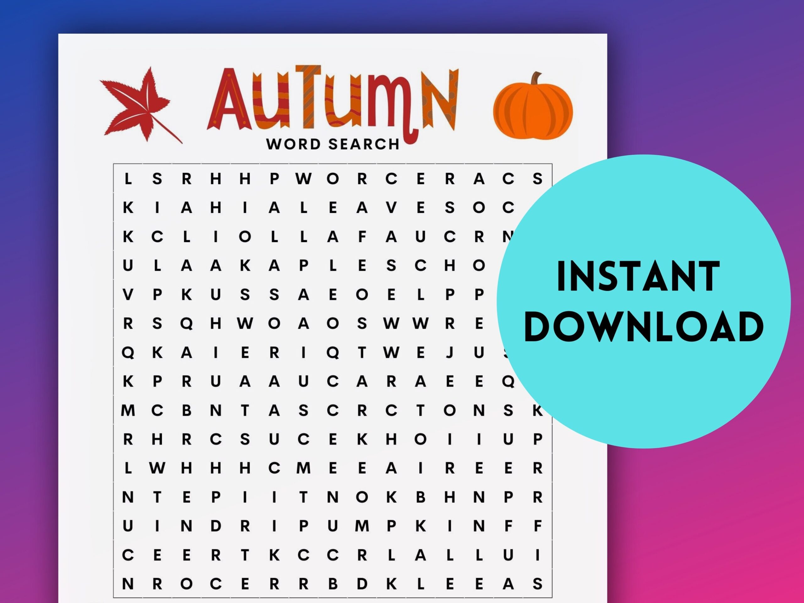 Fall Word Search Printable
