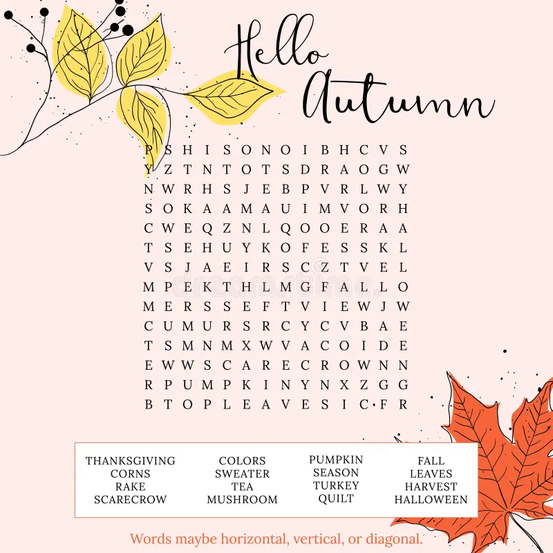 Fall Word Search Puzzles Printable