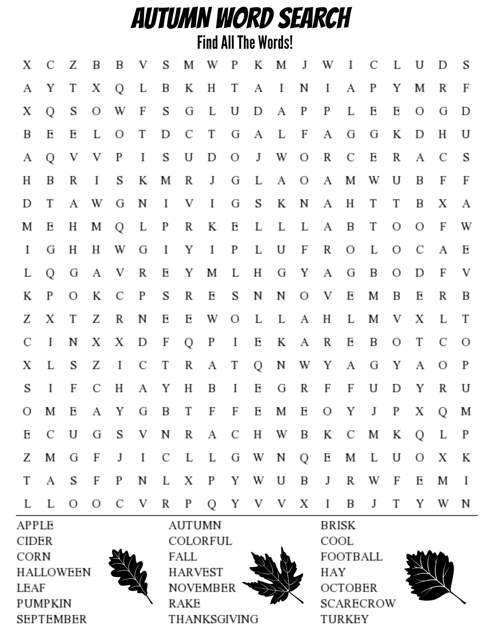 Autumn Word Search Thrifty Mommas Tips Worksheets Library