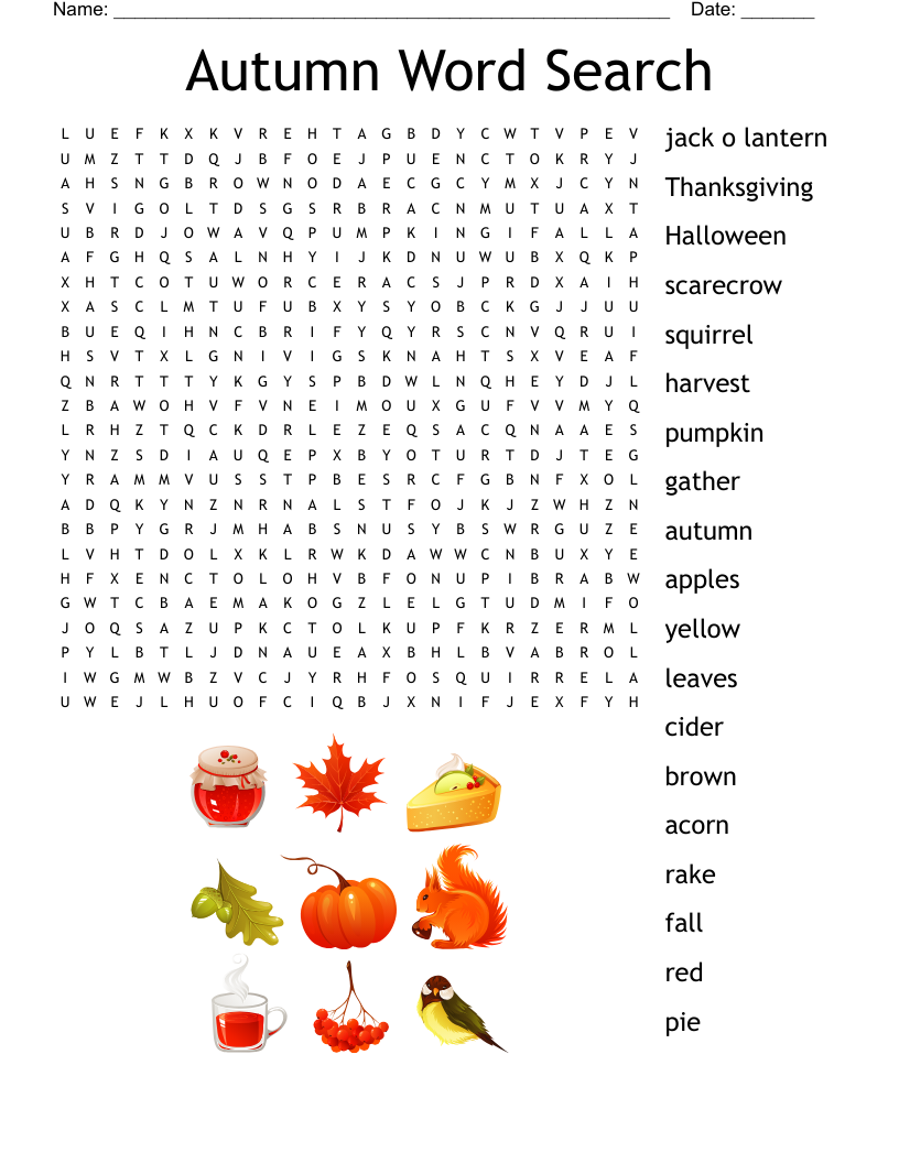 Free Printable Autumn Word Search