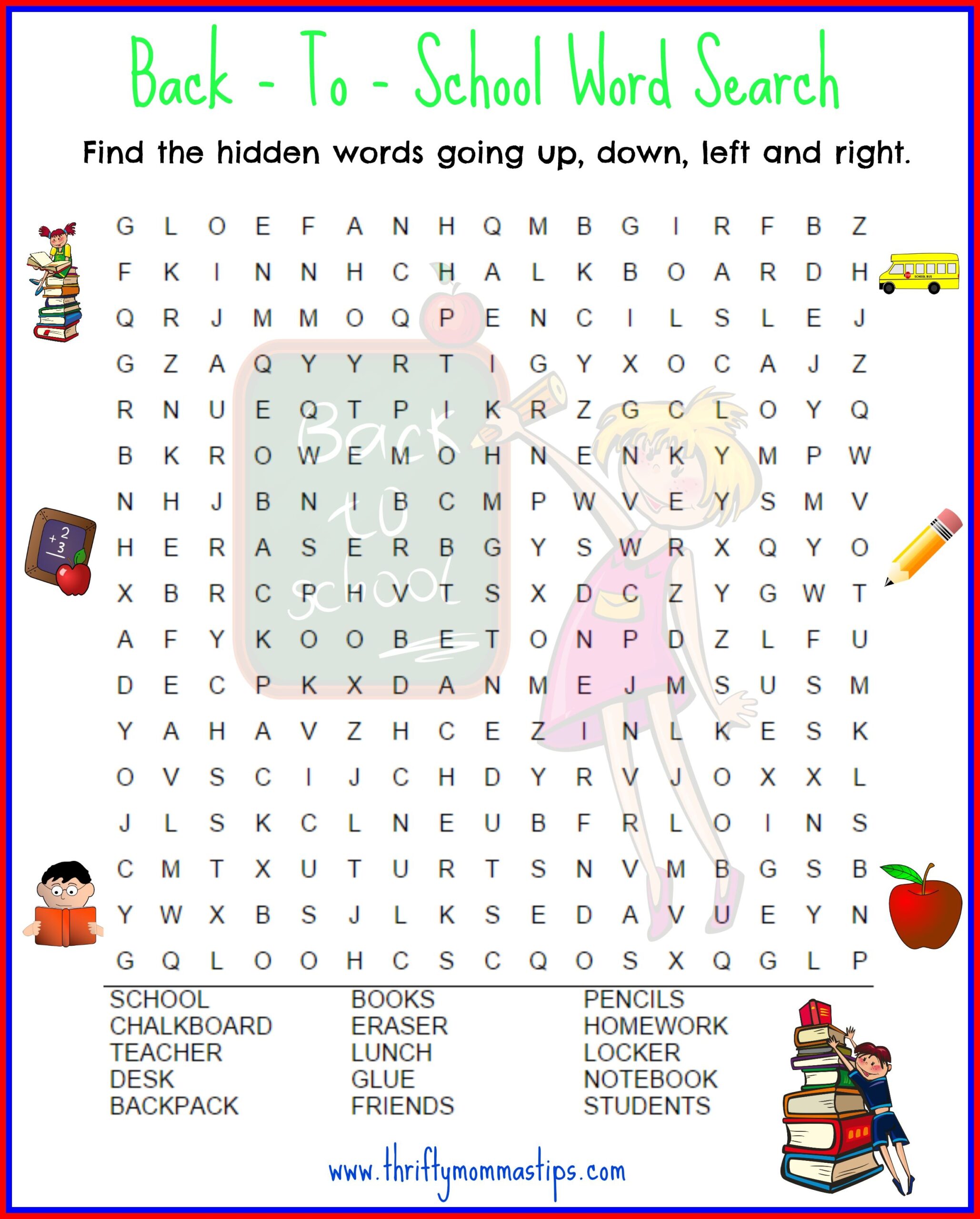 Back To School Word Search Back To School Word Search