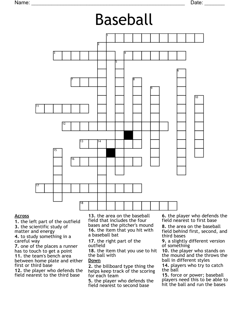 Baseball Word Search Puzzles