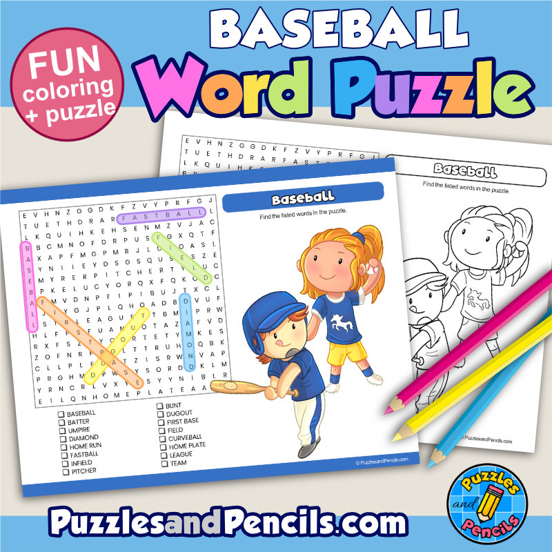 Baseball Word Search Puzzle Activity Page And Coloring Wordsearch Made By Teachers