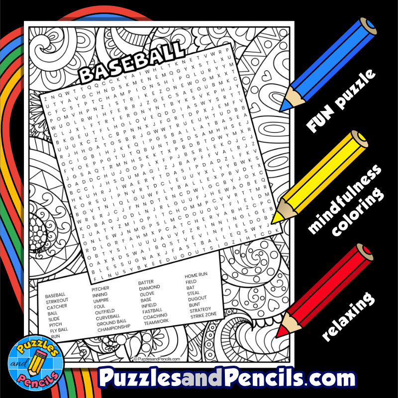 Baseball Word Search Puzzle Activity With Coloring Summer Wordsearch Made By Teachers