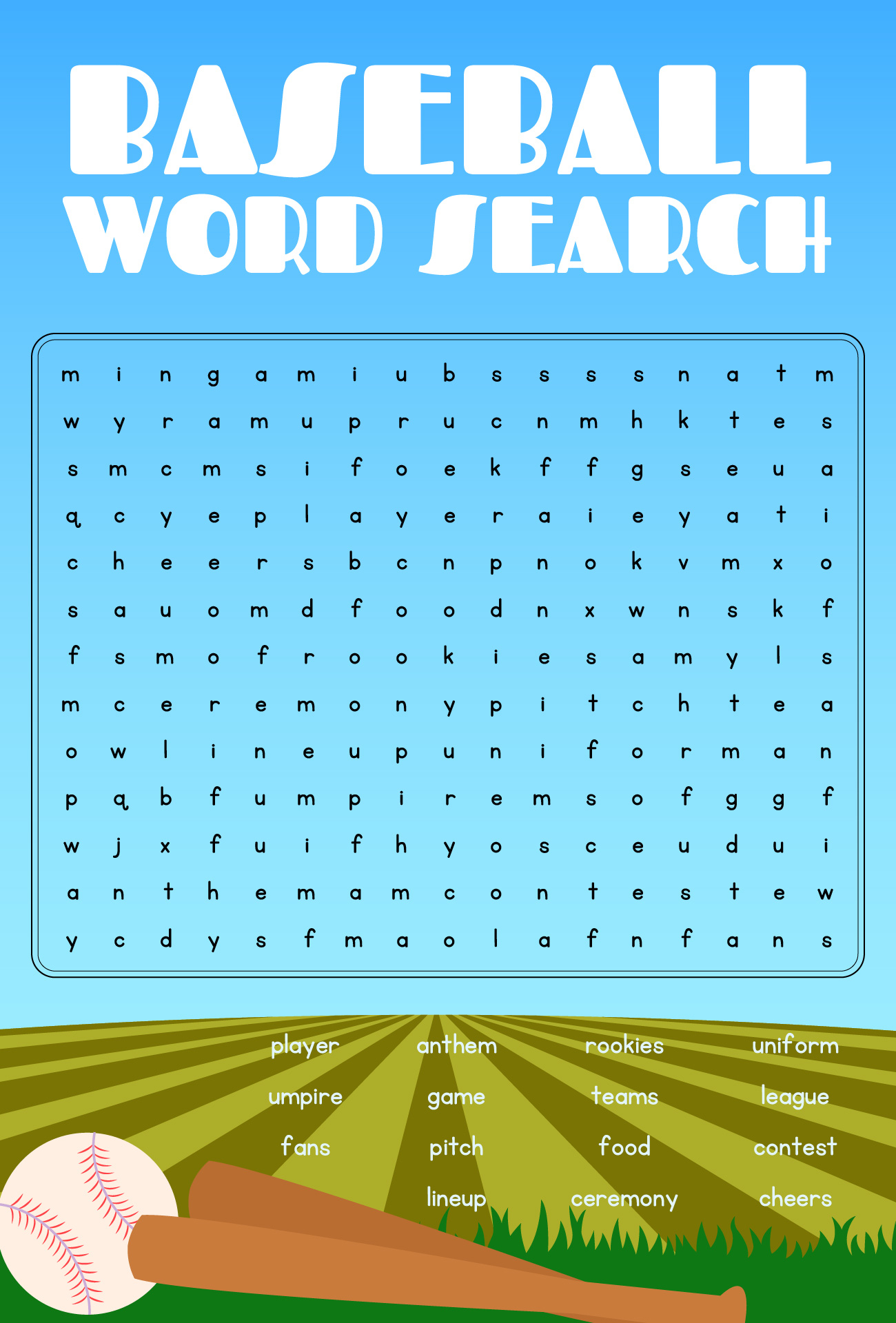 Free Printable Baseball Word Search Puzzles