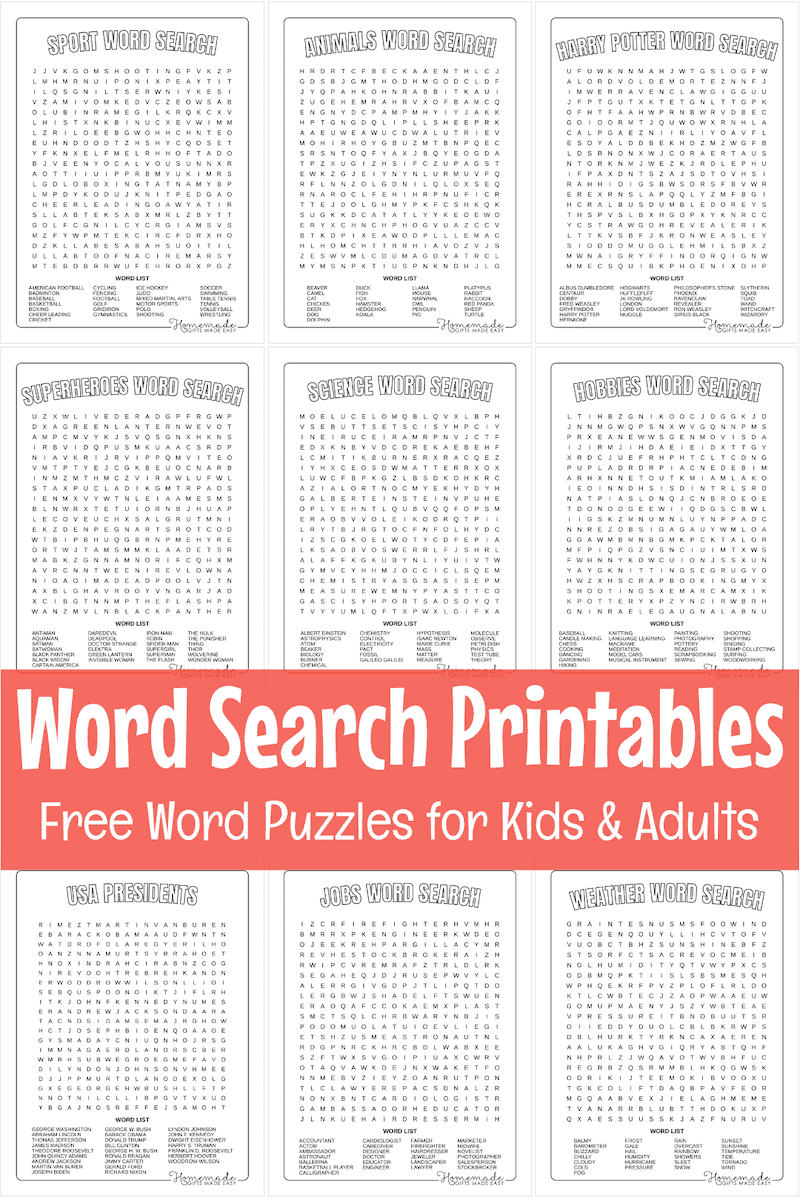 Printable Word Search Puzzles